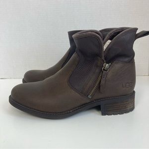 UGG LaVelle Stout Leather Ankle Boots Wool-lined Chocolate Brown Size 8.5